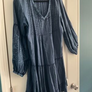 Navy Peasant dress, ballon sleeve, full skirting dress, large